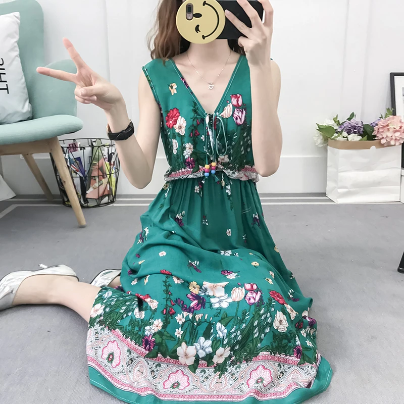 Винтажное женское богемное платье элегантное пляжное Бохо с принтом новинка 2020