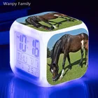Часы-Будильник с лужайкой и лошадью, 7 цветов, светодиодные цифровые часы, многофункциональные электронные часы для детской комнаты, подарок на день рождения для детей