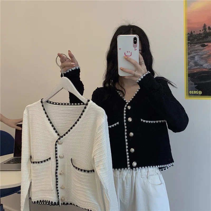 

2021 spring and autumn new small fragrance high waist slim short single-breasted ice silk knitted cardigan top trendy women