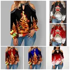 Женская свободная футболка с рукавами-фонариками, Повседневная футболка большого размера с открытыми плечами и принтом лося, 2021