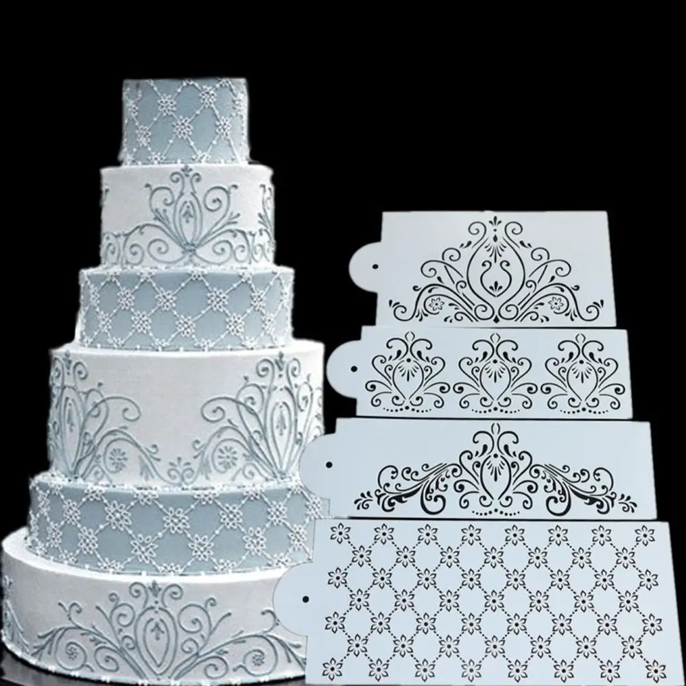 

4PCS/Set Plastic Cake Stencil Template Mold Princess Lace Flower Cupcake Cookie Bakeware Fondant Cake Decoration Tools