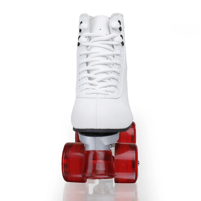 Мода двойной ряд шкив обувь 4 х колесные роликовые коньки белые ботинки из Pu