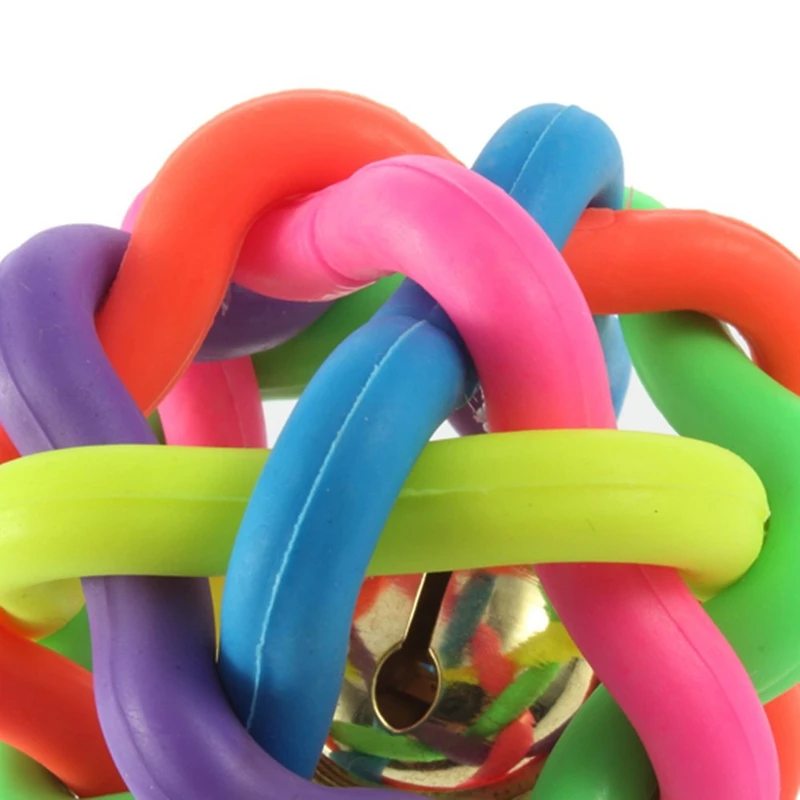 

Dog Puppy Cat Pet Rainbow Colorful Rubber Bell Sound Ball Fun Playing Toy