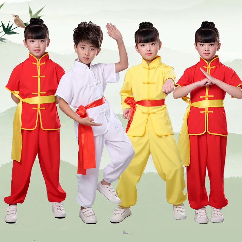 Детские единоборства, традиционный китайский Hanfu ушу кунг-фу форма, спортивный костюм Тай Чи топы, штаны Костюмы комплект Косплэй костюм