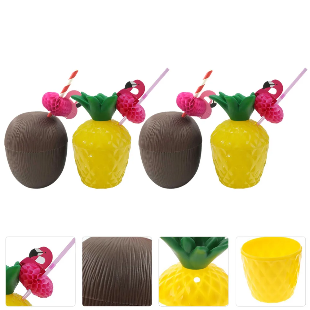 

6 Sets Pineapple Coconut Cups Hawaiian Cup Photo Prop (Random Color)