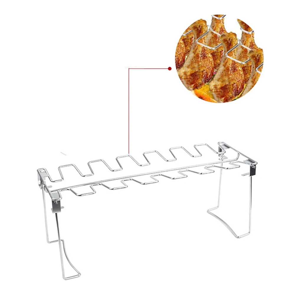 

Stainless Steel Chicken Wing Leg Rack for Grill Smoker Oven 12 Slots Roaster Stand with Drip Tray for BBQ Picnic Cookware