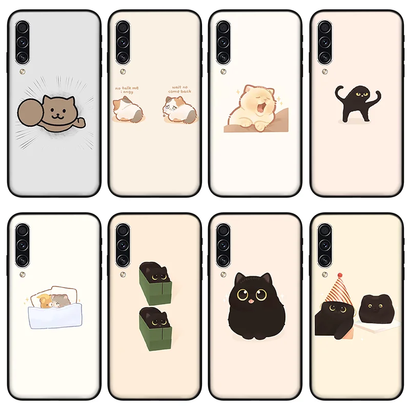 Чехол для телефона Kawaii cat Huawei P30 P20 P40 P10 Pro Lite y9 y7 y6 y5 S Smart 2019 противоударный Черный