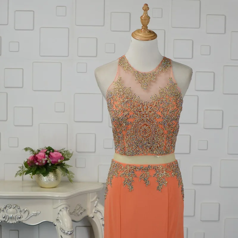 Дизайнерские Вечерние платья Драгоценности с вышивкой длинное оранжевое платье
