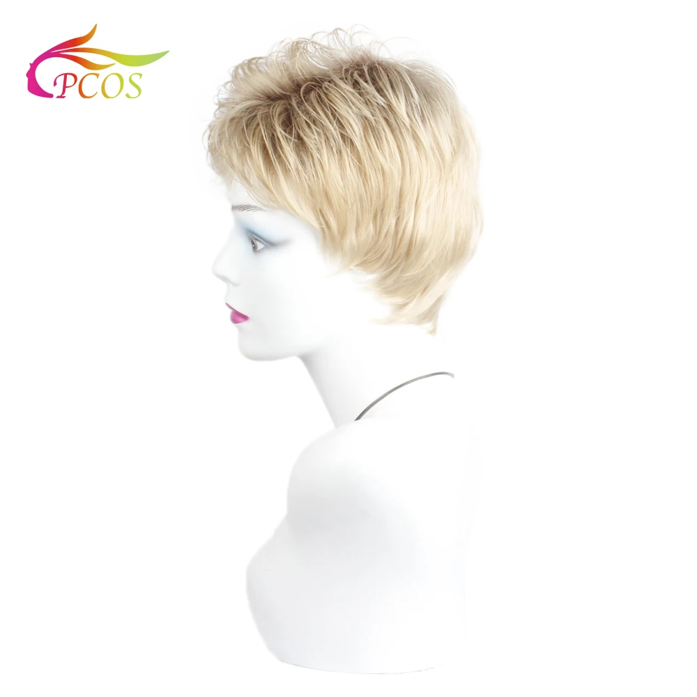 Short Synthetic Dark roots for Women Hair Natural Blonde Wigs With Bangs for Daily