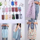 Разноцветная переработанная сумка для покупок, экологически чистая многоразовая сумка для покупок, мультяшная складная сумка через плечо с цветочным рисунком, одна упаковка, поставляется случайным образом