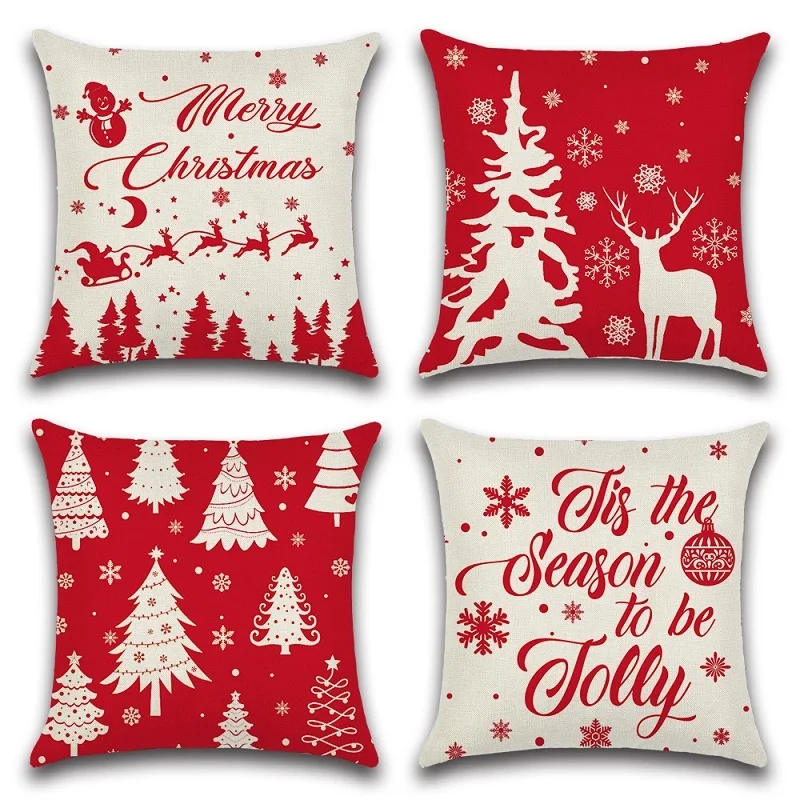 

Рождественская елка, снежинка, льняная красная наволочка с принтом 2022, новогодний Рождественский подарок, диван для спальни, Фотофон 18*18 дюймов