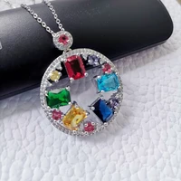 womens s925 silver seven color gemstone pendant free 45 cm long necklace engagement wedding gift jewelry
