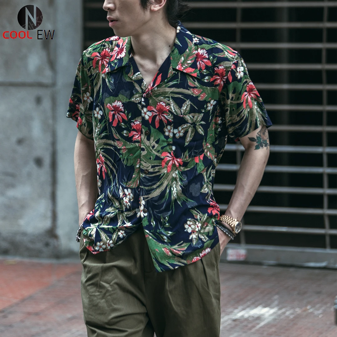 

Мужская повседневная гавайская рубашка Aloha Non Stcok с тропическими растениями и цветами