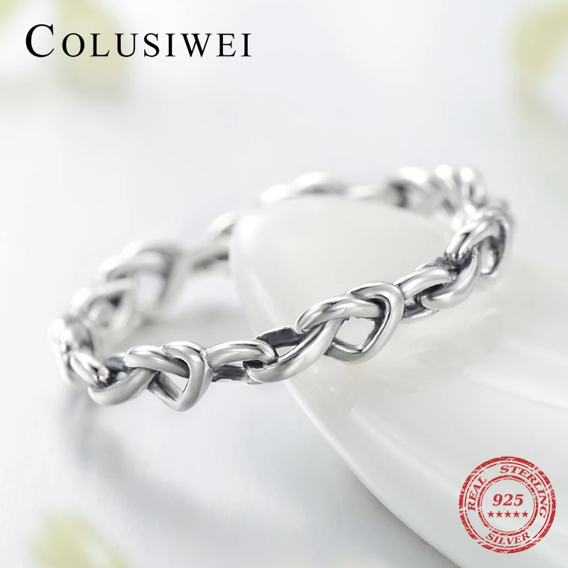 Colusiwei из чистого стерлингового серебра 925 Твист сердце перстни простой модный