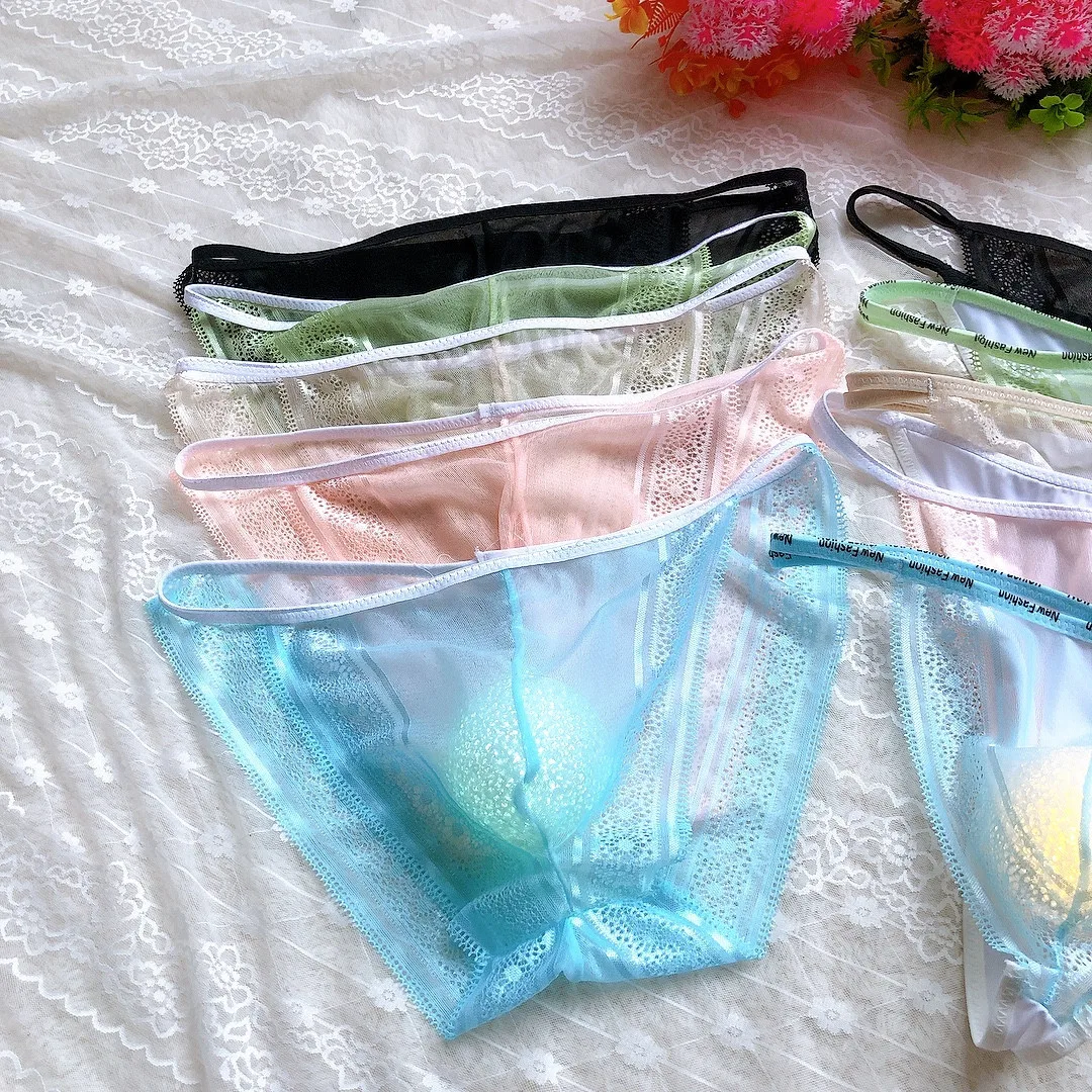 10pcs Fashion Sexy Sexy Lace Mesh Temptation Men's Bag T-Back Transparent Nude Feel Filthy Man Plus Size Briefs Men Briefs