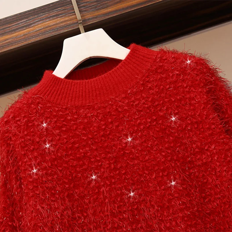 2020 Fall Winter Clothes Thick Cashmere Women Sequin Oversized Sweater Pullover Knitted Wool Ladies Jumper Plus Size 5XL Big Top | Женская