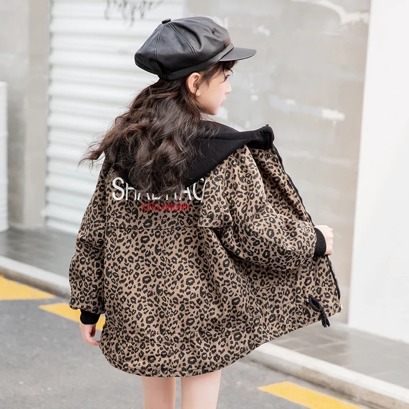 Леопардовый бархатный джинсовый Тренч для девочек зимняя джинсовая одежда