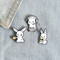 animals rabbit cat enamel pins eating skull drink play games cartoon brooches badges cute lapel pins for friends gift wholesale