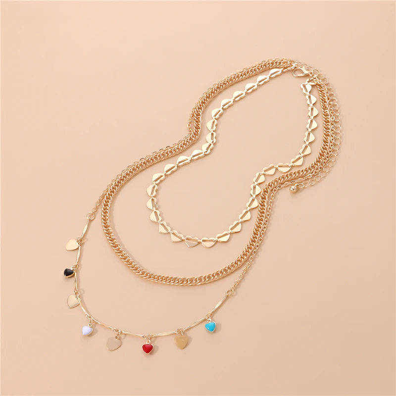 

Alloy Colorful Drip Glaze Heart Choker Necklace For Women Pendant Necklaces Female Fashion Jewelry Clavicle Gifts Chain Layered