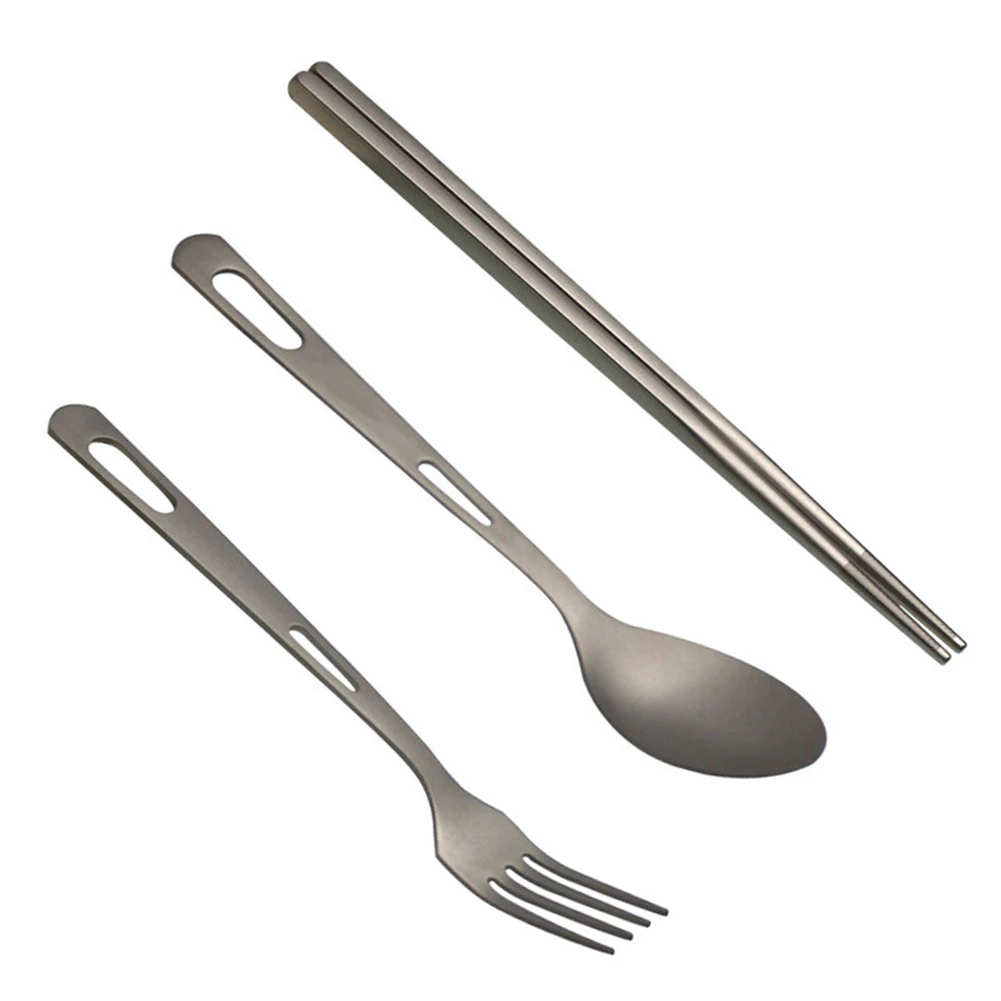 

Picnic Hiking Outdoor Camping Utensils Light Chopsticks Fork Spoon Set Titanium Cutlery Travel Portable Flatware Cookware Kit