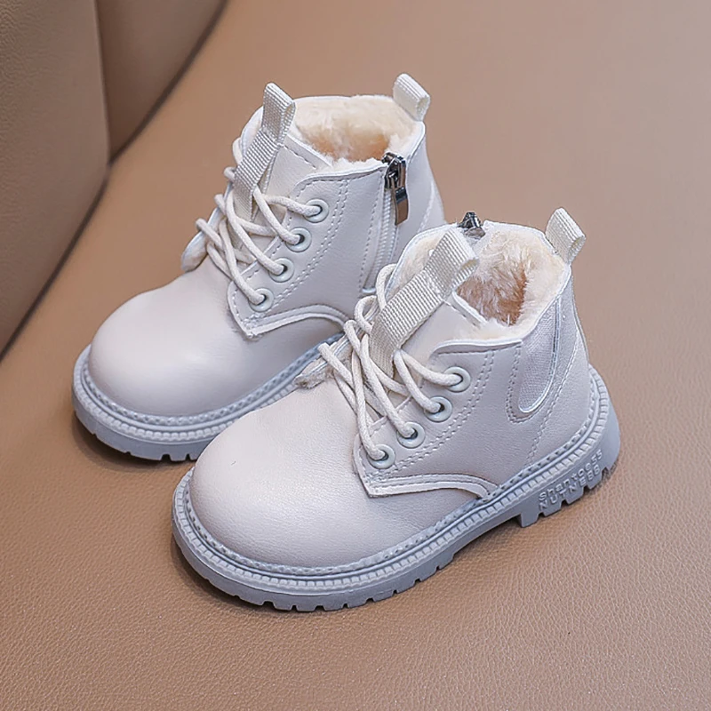 

Winter Kids Martin Boots Fur Plush Warm Boys Girls Boots Fashion PU Leather Ankle Short Snow Boots Autumn Children Shoes 1-7Y