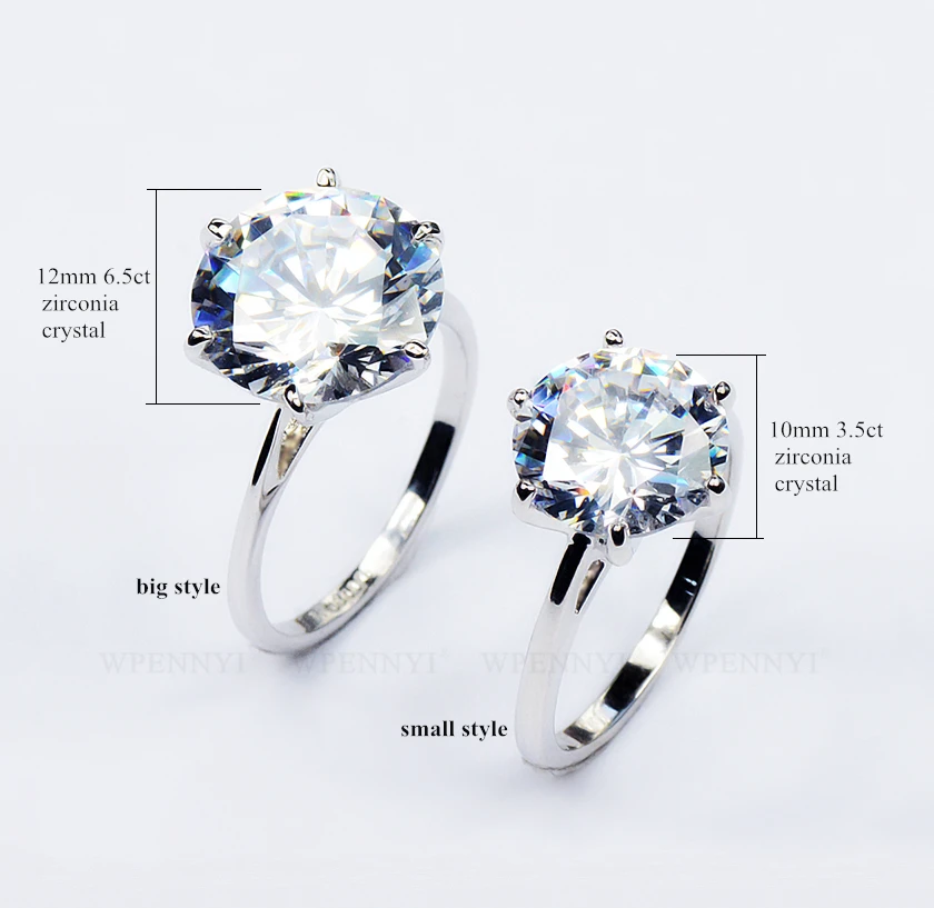 Высокое качество супер 3.5ct обручальные Серебряные Кольца цвет 10 мм сверкающий прозрачный кубический цирконий Кристалл Женское Обручальное кольцо