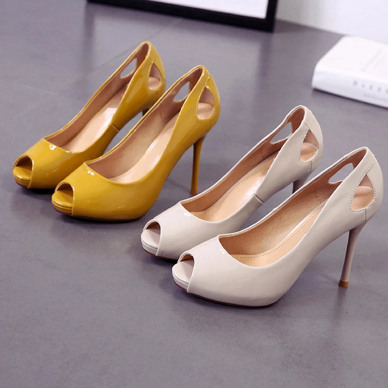 

Summer Sexy Peep Toe High Heel Sandals For Women Breathable Patant Pu Stiletto Party Femmes Pump Sandalias Zapatos Yeellow Naked