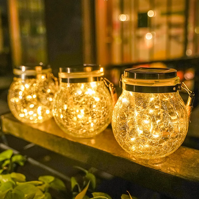 

Solar Panel Jar Crack Light 20 Leds Wire Glass Bottle Ball Hanging Insert Landscape Lamp Decor For Xmas Party Garden Lawn Lights