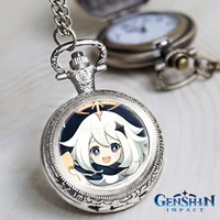 new genshin impact fob watches anime game paimon keqing fischl klee sucrose xiao necklace bronze watch silver pocket watch gift
