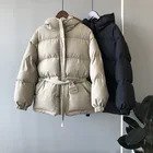 Женская куртка с капюшоном, свободная хлопковая куртка с поясом, зима 2019