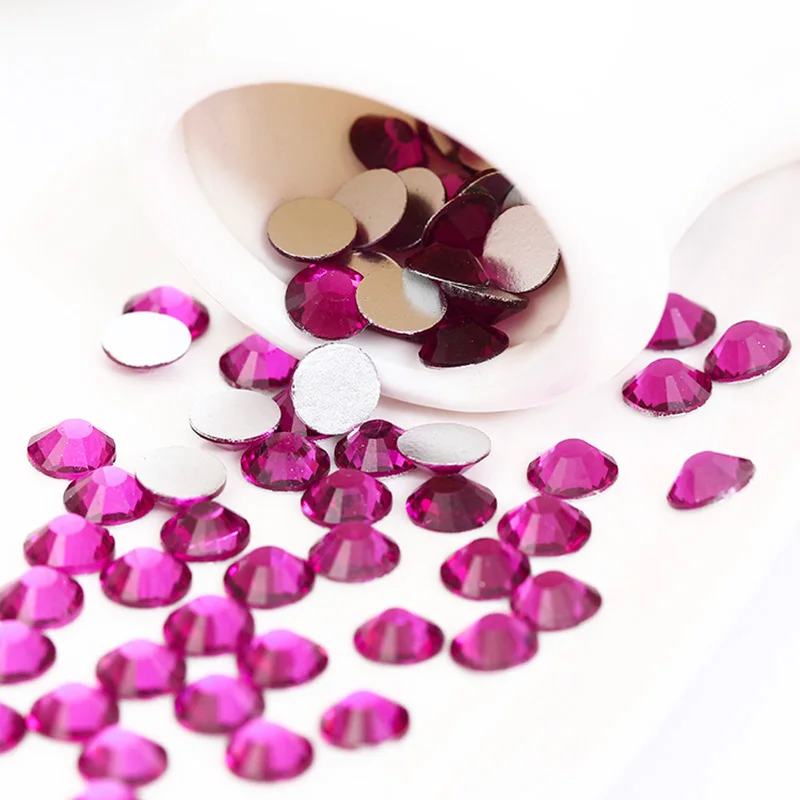 

Good Quality ss3-ss34 Fuchsia Flat Back Nail Art Glue On Non Hot Fix Rhinestones
