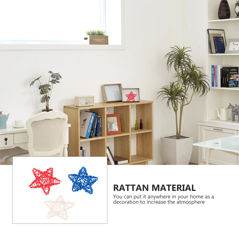 

15PCS 6CM DIY Woven Five-pointed Star Decor Independence Day Decorative Props