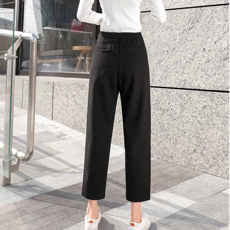 

Women Autumn and Winter Slimming Solid Calf-length Pants 2021 New Woolen Pants Casual Straight Loose Harem Trousers Women 11584