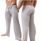 Штаны мужские домашние прозрачные с низкой посадкой, свободные гладкие пижамные брюки, пикантное нижнее белье из вискозы для геев