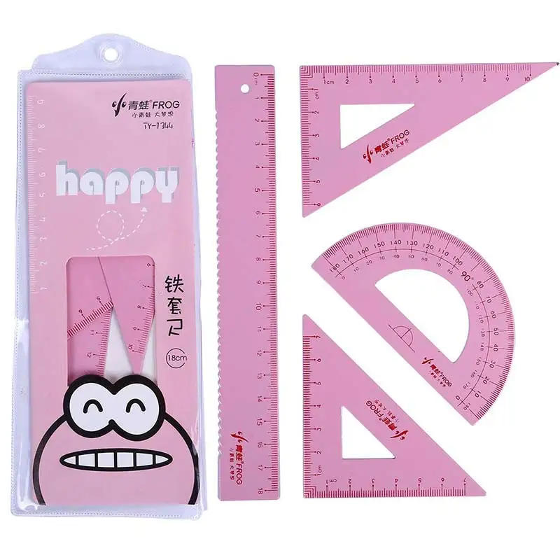Pink 4 шт. линейки школьные принадлежности офисные линейки набор геометрических рисунков бутик стандартный набор линейки - Цвет: Pink