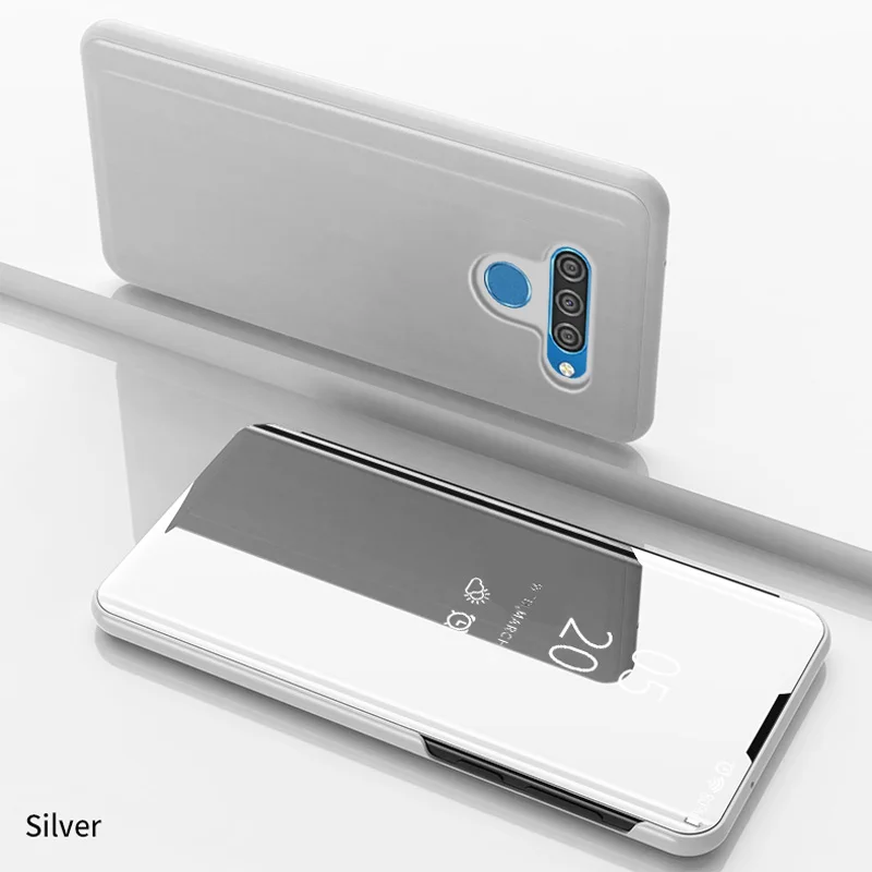 K50 флип-зеркальный корпус для LG K50 чехол умный магнетизм прозрачный чехол-подставка с окошками задняя крышка для телефона чехол для LG K 50 50k чехол Coque - Цвет: Серебристый