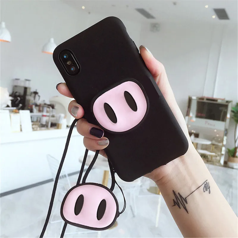 Чехол для iPhone 11 милые мягкие чехлы телефонов с 3D рисунком свиньи ремешком 12 Pro Max 5