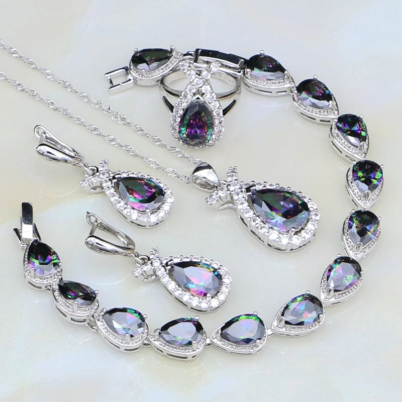 Женский комплект из колье серёг кольца и браслета серебра 925 пробы | Украшения