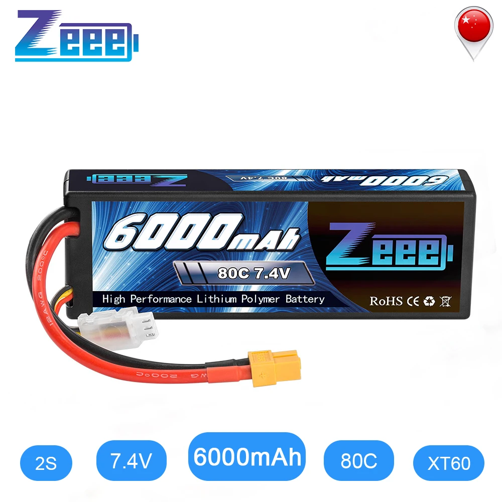 Аккумулятор Zeee LiPo 2S 7,4 в 6000 мАч 80C XT60, запчасти для  радиоуправляемых моделей, жесткий корпус Lipo 2S для самолетов,  радиоуправляемых автомобилей, грузовиков, танков, лодок | Игрушки и хобби |  АлиЭкспресс