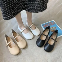 women casual comfort retro loafers fashion classic soft leather flats 2021 white black designer round toe mary jane ballet shoes