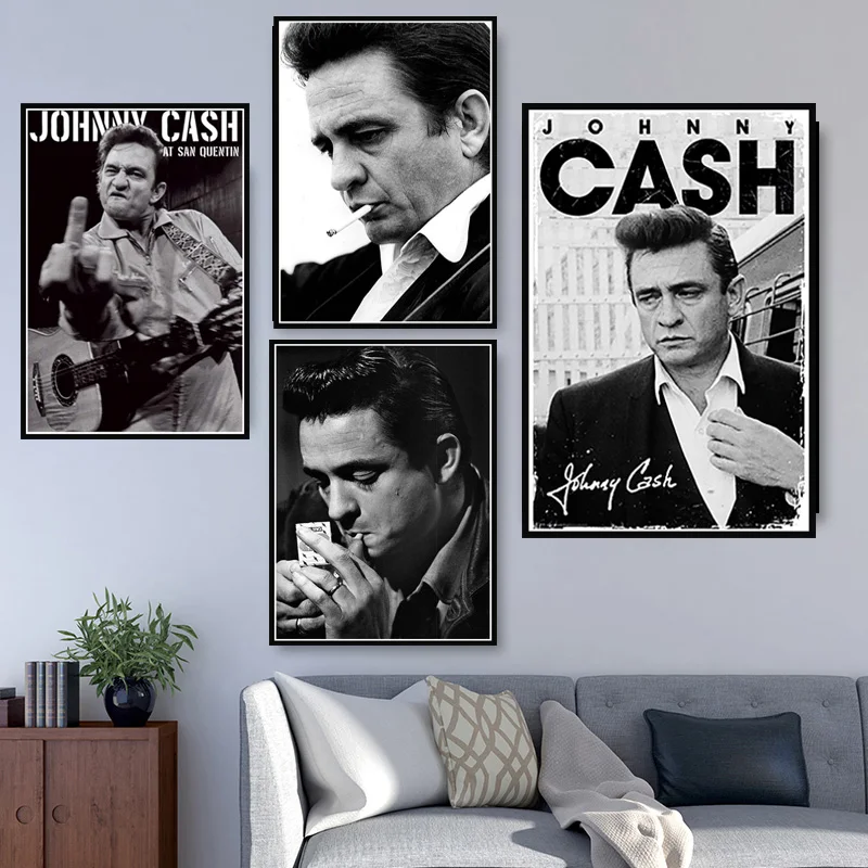 Rock Music Band Star Johnny Cash Black White Retro Room Living Sofa Wall Art Home Decor Picture Quality Canvas Painting Poster |