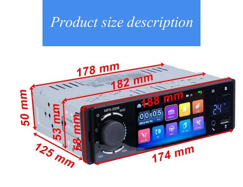 1 din 4 &quotРадио для автомобильного мультимедийного плеера HD сенсорный экран USB TF
