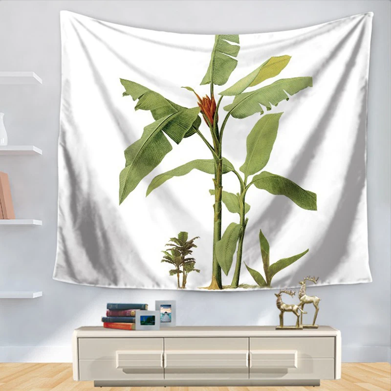 Зеленый гобелен с изображение листьев тропические растения настенный подвесной