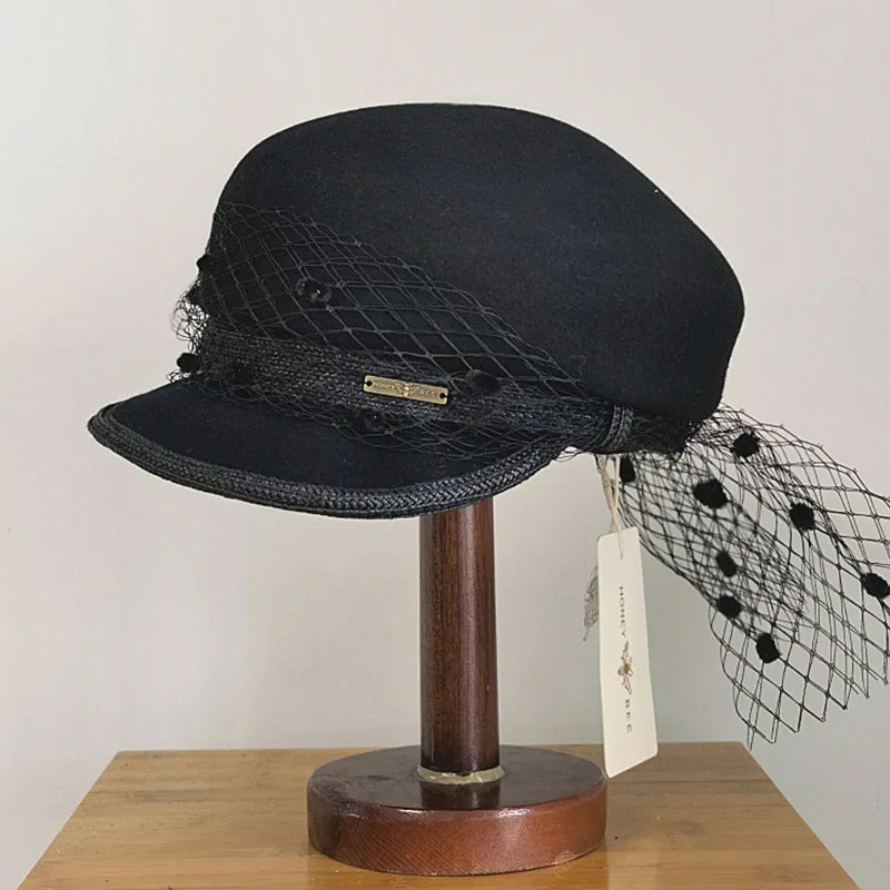 Теплая шерстяная зимняя шапка черная сетчатая шляпа для церкви и вечеринок