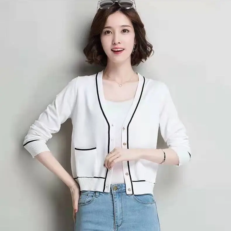 Женский трикотажный кардиган с длинным рукавом из ледяного шелка Простая