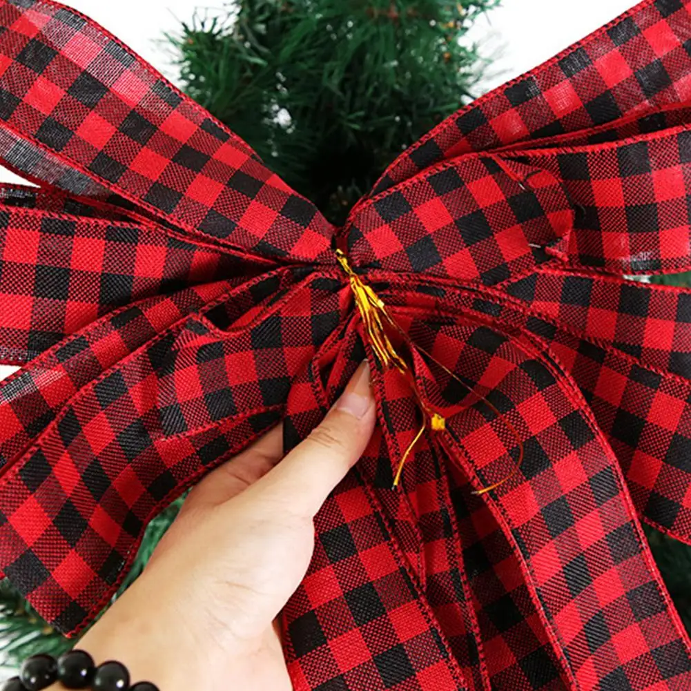Christmas Bows Tree Topper Buffalo Plaid Red Black Burlap Decorative Bow Toppers Decorations Handmade For Wreat | Дом и сад