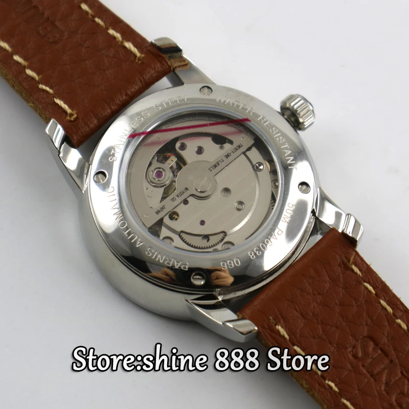 

38mm parnis coffee dial date window case miyota automatic mens womens watch