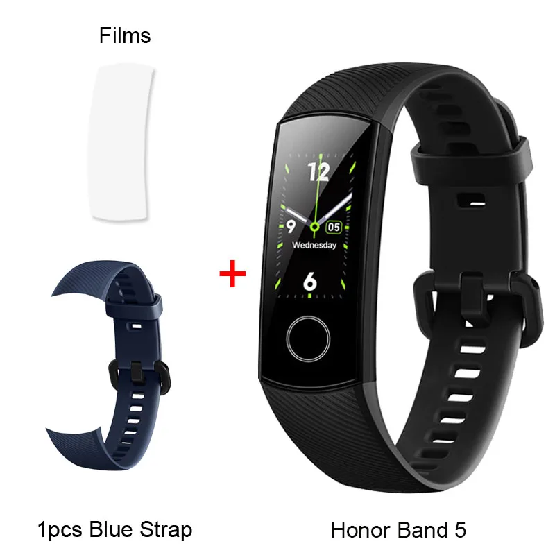 Band 5 Black AddBlue Honor Band 5 Смарт-браслет AMOLED сенсорный цветной экран для плавания Обнаружение пульса 5ATM водонепроницаемый Honor Band - Цвет: Band 5 Black AddBlue