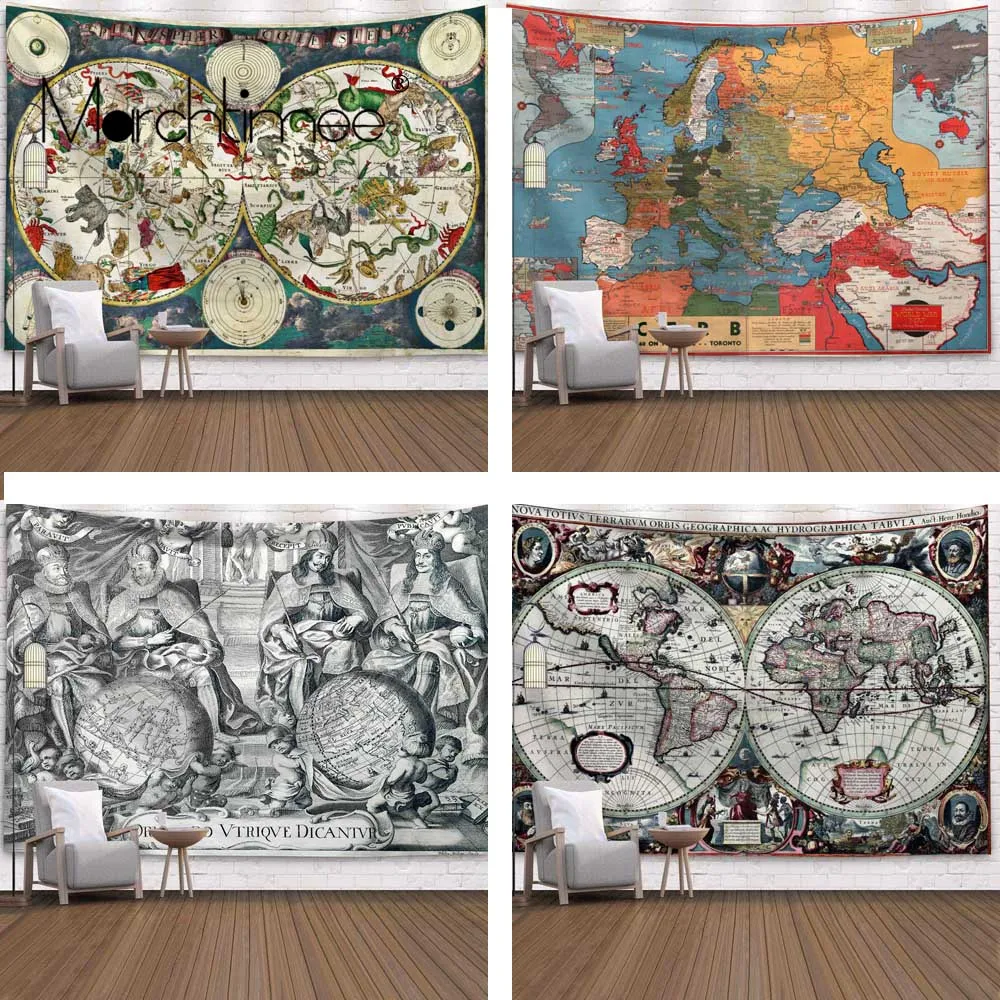 

Retro World Map Pattern Wall Tapestry Wall Hanging Blanket Farmhouse Sleeping Pad Home Decor Carpet Machine A Imprimer Sur Tissu