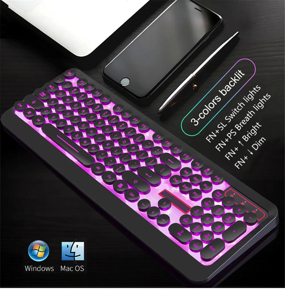 USB Проводная игровая клавиатура RGB Механическая с подсветкой ощущение клавиатуры для Macbook lenovo круглые брелки PC компьютерная клавиатура геймер